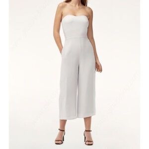 Aritzia Babaton Sz 0 Roshan Strapless Light Grey Cropped Wide Leg Jumpsuit